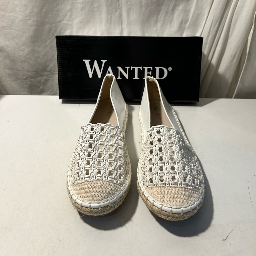 Wanted Bristol white leather upper croqueted front flat shoes various sizes NWT